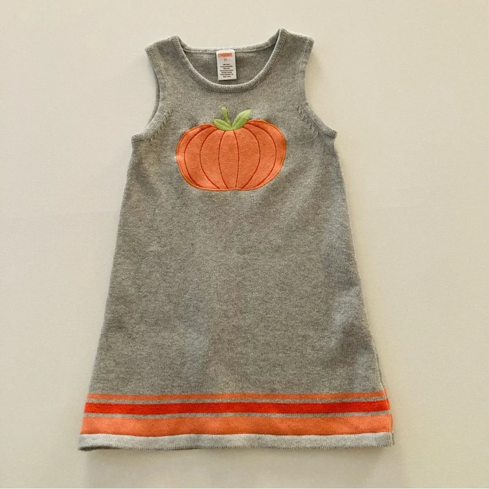 Gymboree 5T Toddler Girl Pumpkin Knit Dress Fall Orange Gray